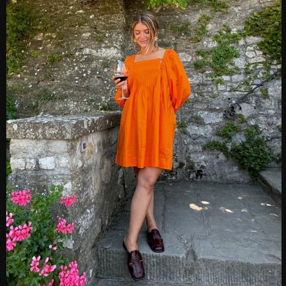 Darling Ivy Orange Long Sleeve Cotton Mini Dress XS